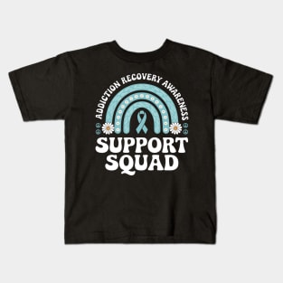 Groovy Support Squad Rainbow Addiction Recovery Awareness Kids T-Shirt